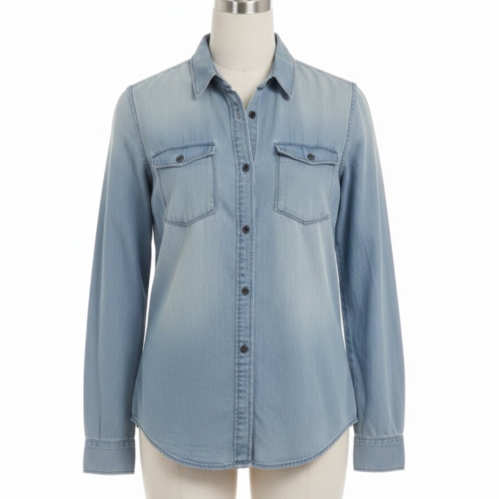 Calvin Klein Jeans Chambray Denim Shirt M Blue Women Button Up Soft Cotton Comfy